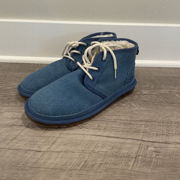 UGG Neumel Ankle Boots Mens 9 Blue Natural Canvas Indigo NEW - Picture 2 of 9